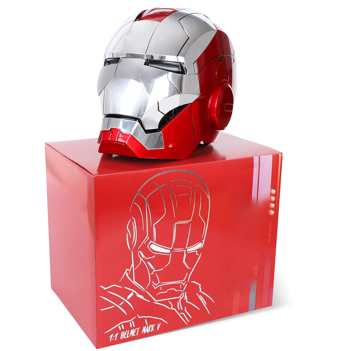YONTYEQ silver red MK5 Iron Man inspired LED helmet mask