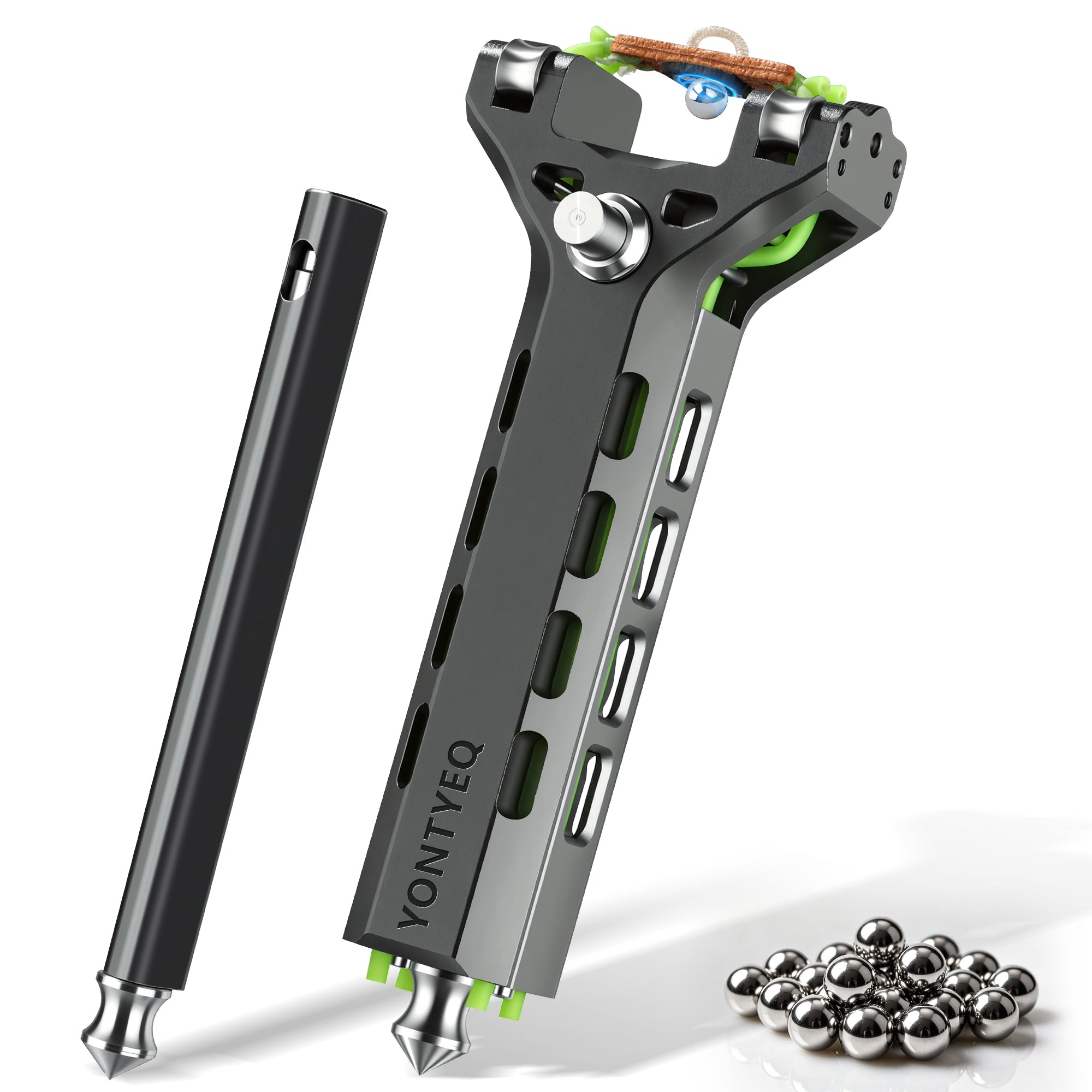YONTYEQ Y5 Y6 aluminum slingshot kit front view with ammo tube