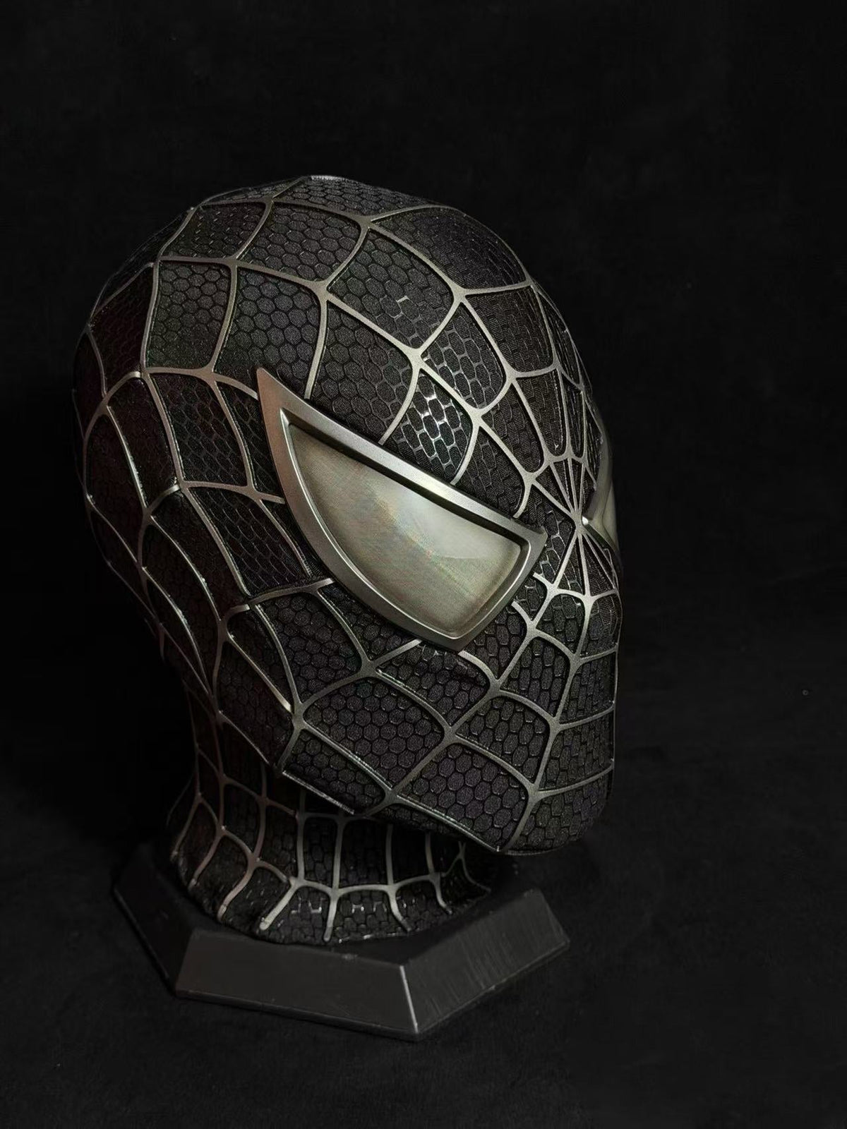 Handcrafted black Spider Man inspired flexible web cosplay mask
