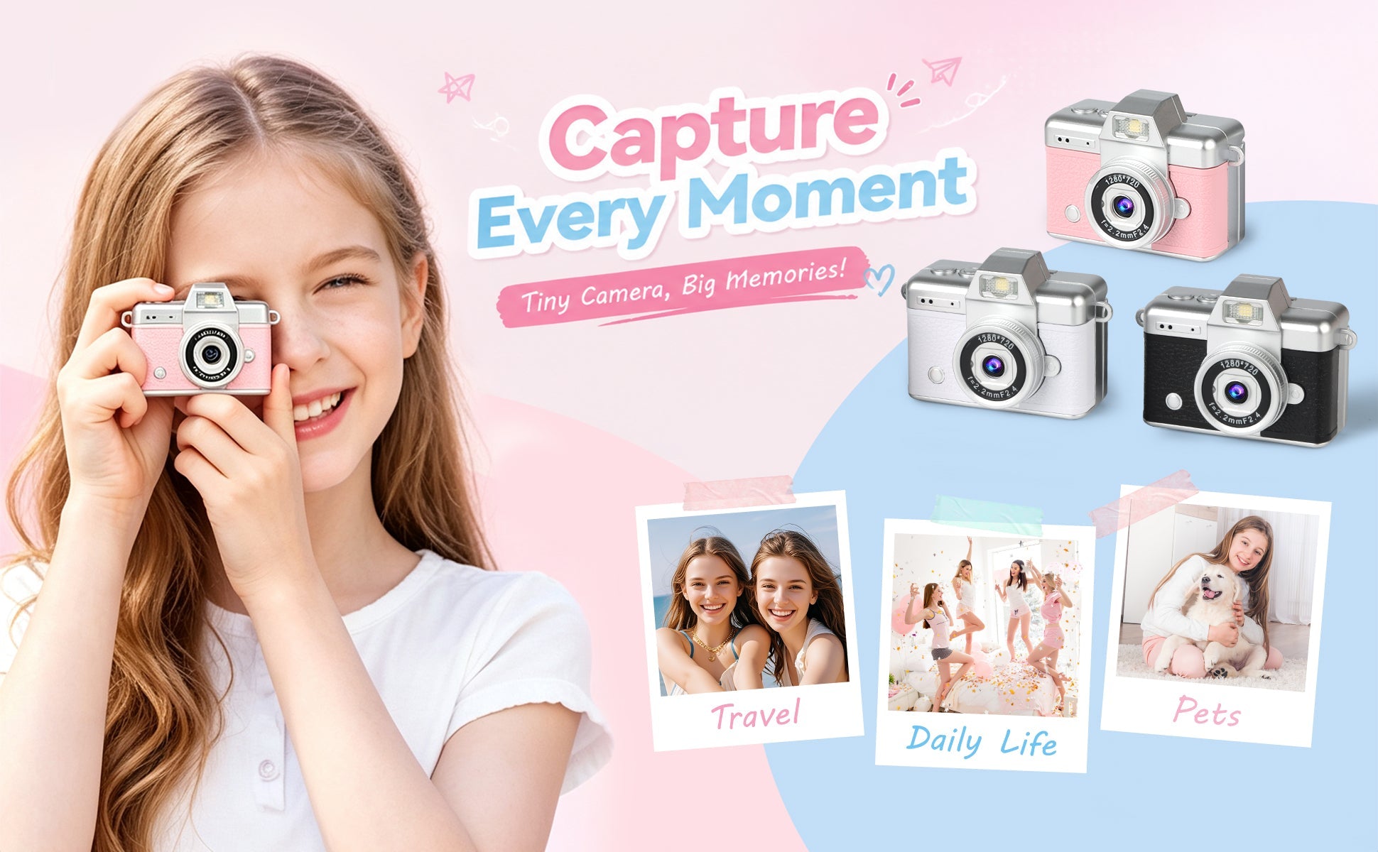 Mini keychain digital camera for travel, parties, daily life and gifts