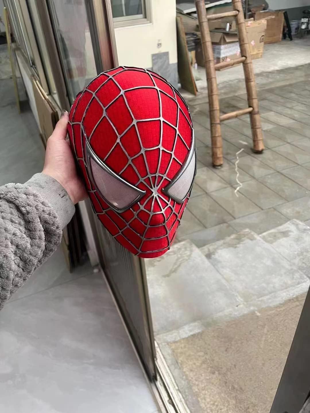YONTYEQ red web hero mask helmet with display stand full set