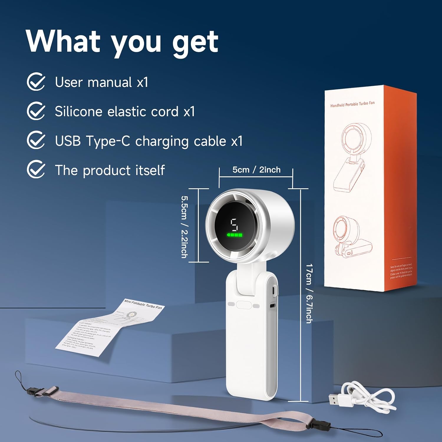 YONTYEQ portable fan package and size details
