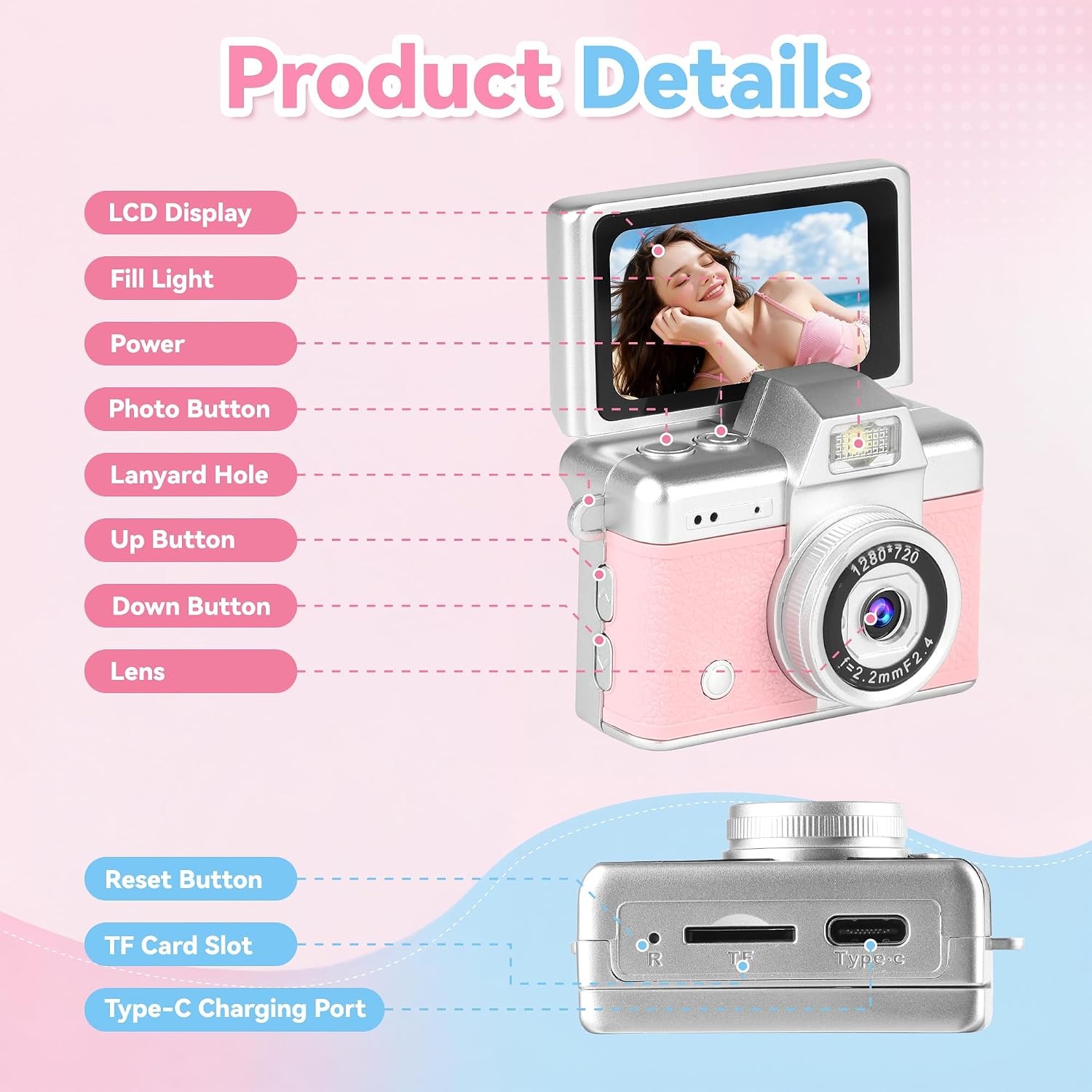 YONTYEQ Pink mini keychain digital camera detail image 5
