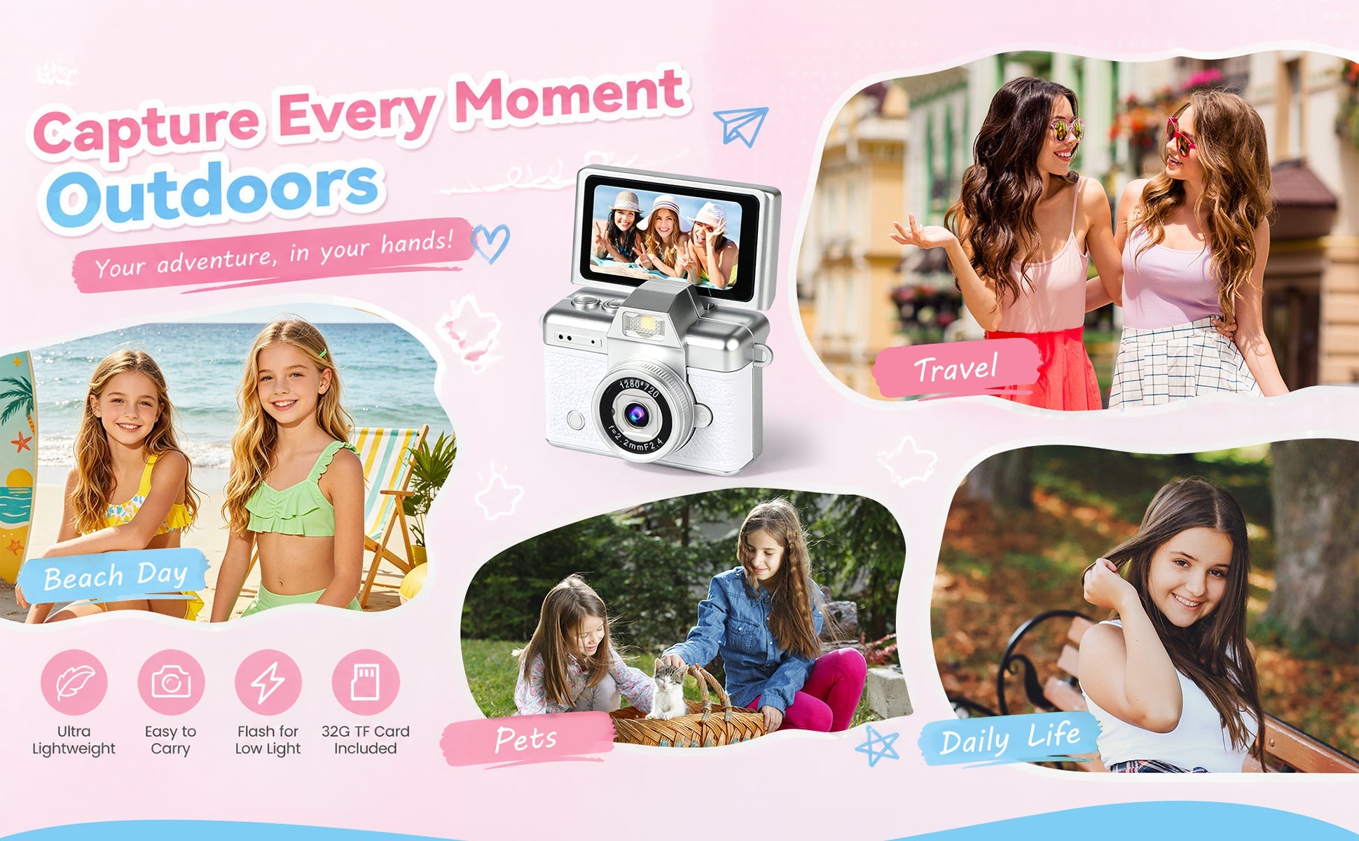 Mini keychain digital camera for travel, pets and everyday outdoor moments