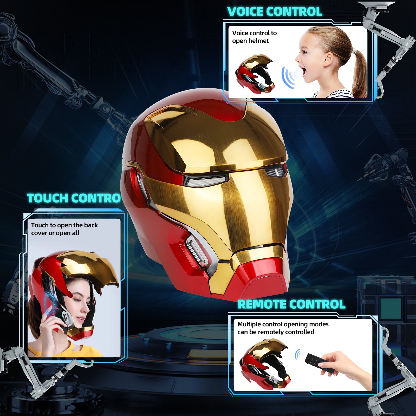 YONTYEQ Iron Hero MK 50 wearable helmet open faceplate view