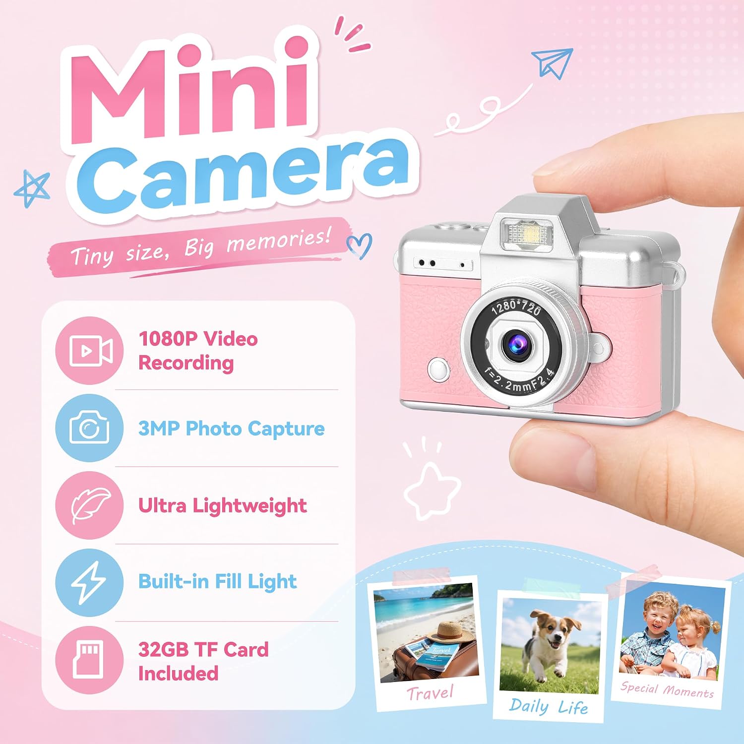 YONTYEQ Pink mini keychain digital camera detail image 1