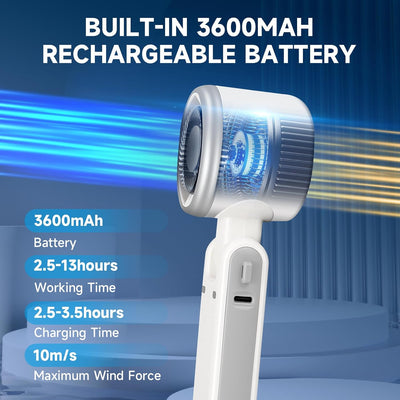 YONTYEQ 3600mAh rechargeable handheld fan airflow diagram
