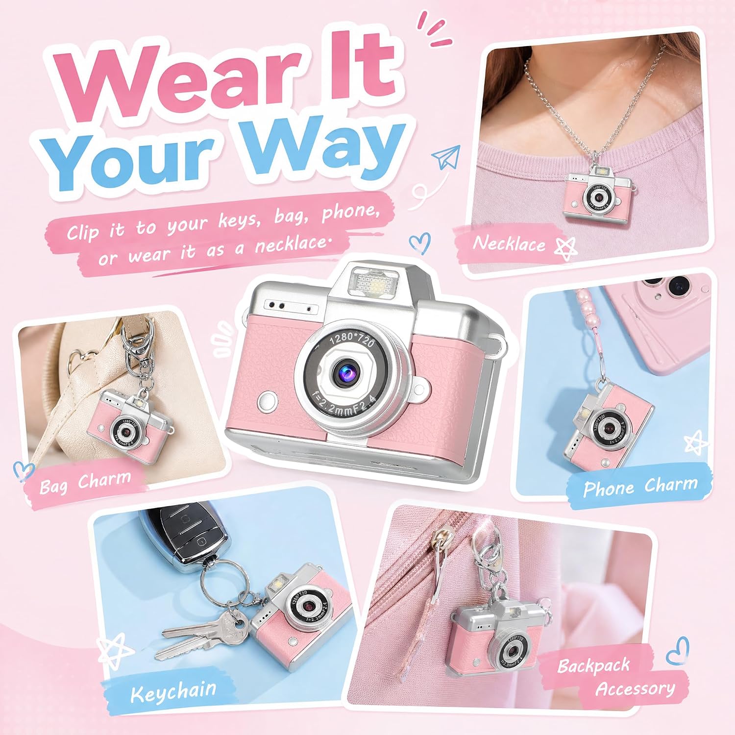 YONTYEQ Pink mini keychain digital camera detail image 4