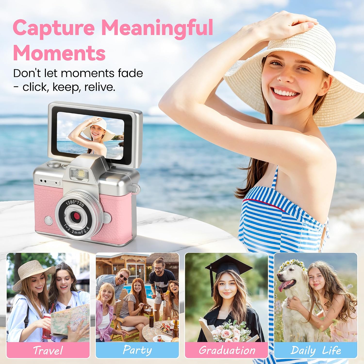 YONTYEQ Pink mini keychain digital camera detail image 6