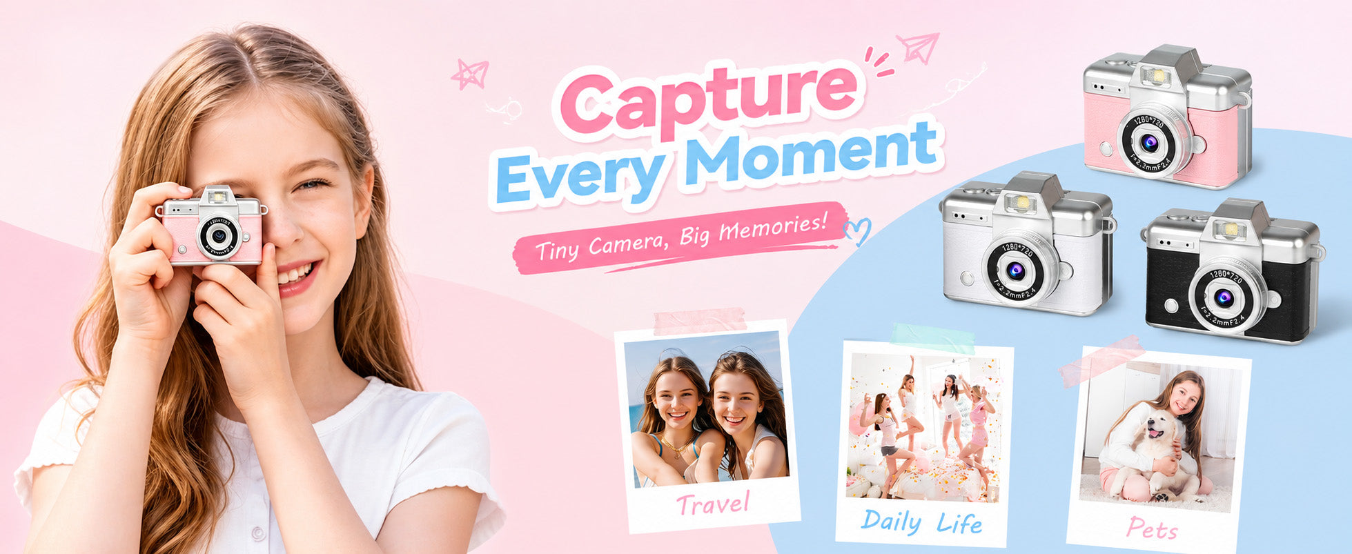 Mini keychain digital camera capture every moment travel daily life pets banner